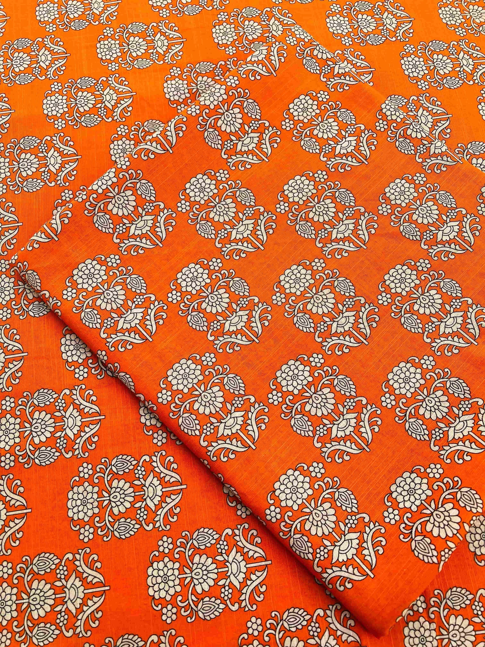 Khaddar Unstiched - Orange floral - 2pc printed suit