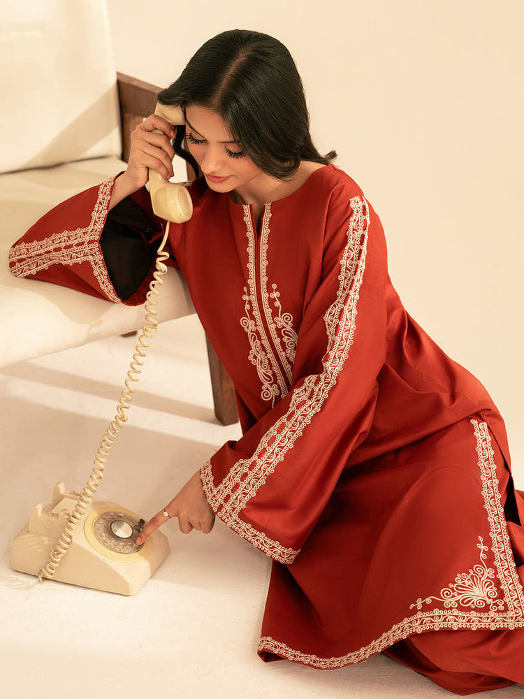 BATIK-2PC DHANAK EMBROIDRED SHIRT WITH DHANAK EMBROIDRED SLEEVES-BIC-121