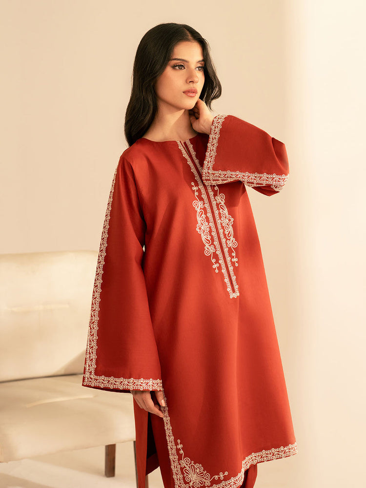BATIK-2PC DHANAK EMBROIDRED SHIRT WITH DHANAK EMBROIDRED SLEEVES-BIC-121