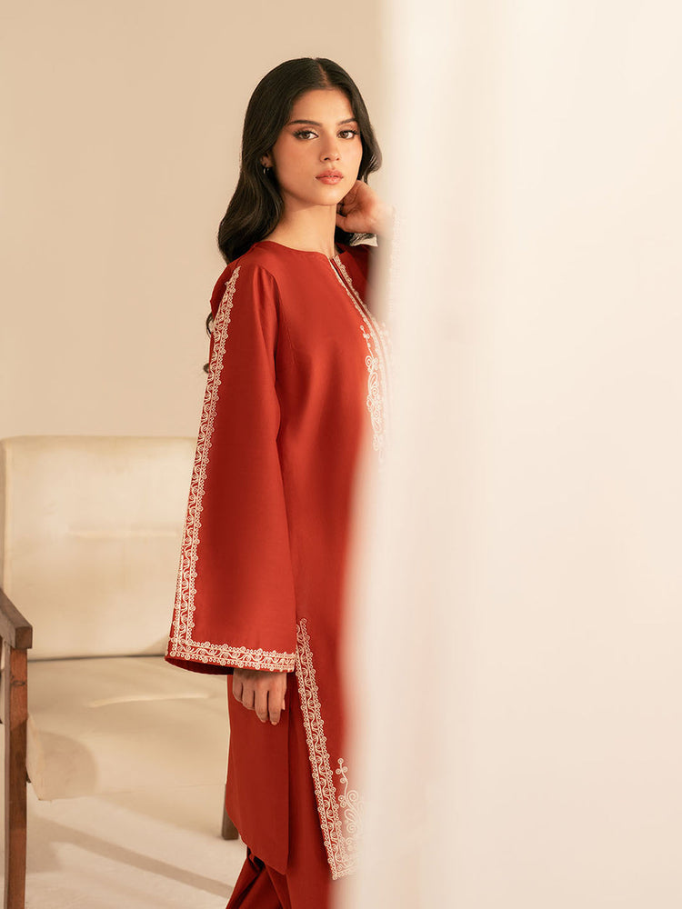 BATIK-2PC DHANAK EMBROIDRED SHIRT WITH DHANAK EMBROIDRED SLEEVES-BIC-121
