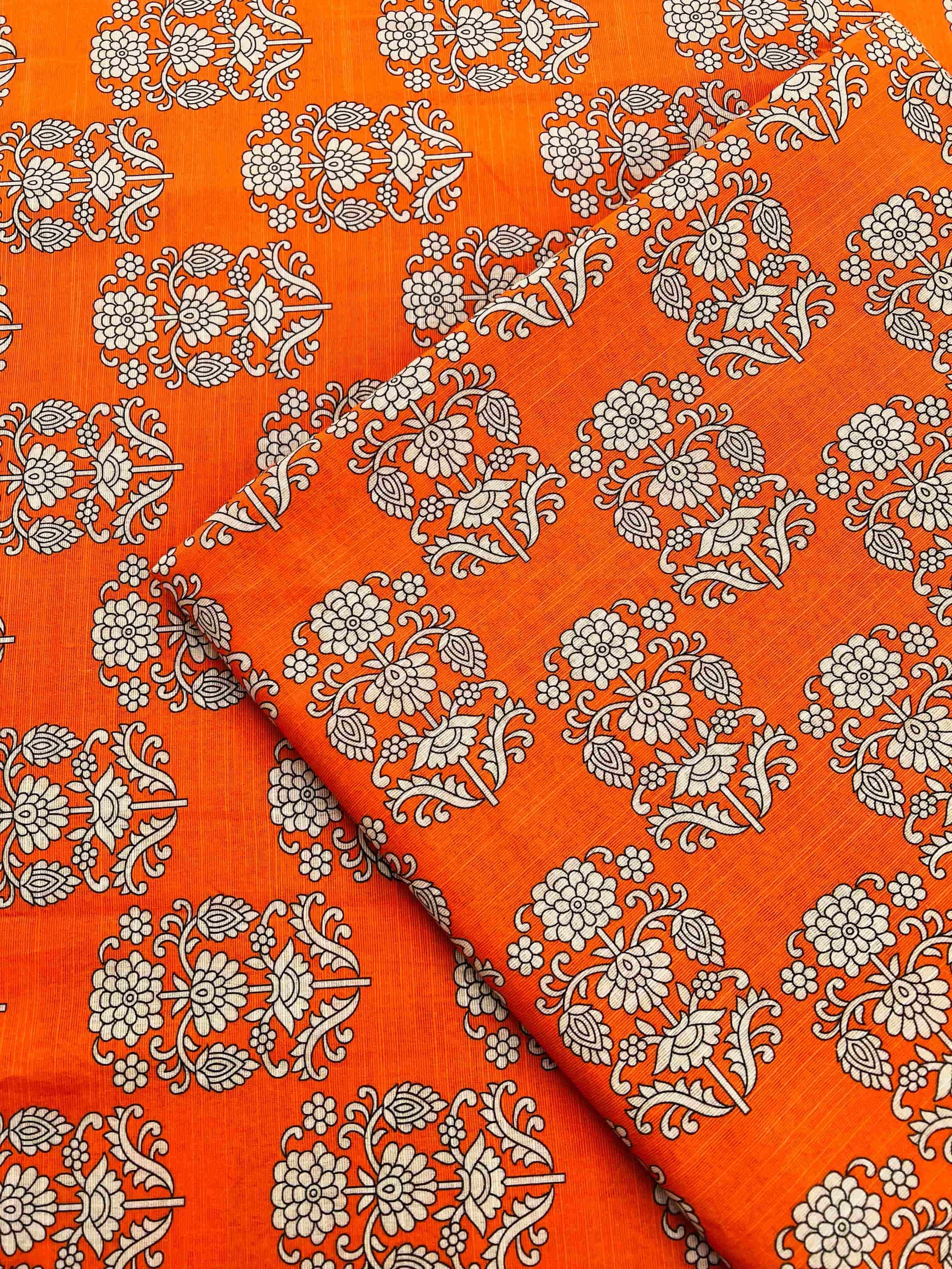 Khaddar Unstiched - Orange floral - 2pc printed suit