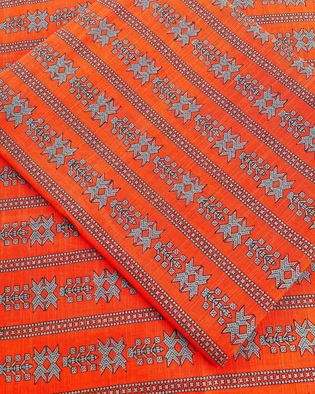 Orange digital print unstiched - 2pc printed suit