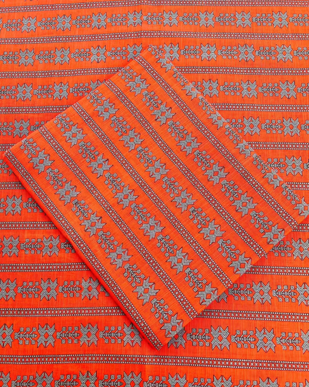 Orange digital print unstiched - 2pc printed suit