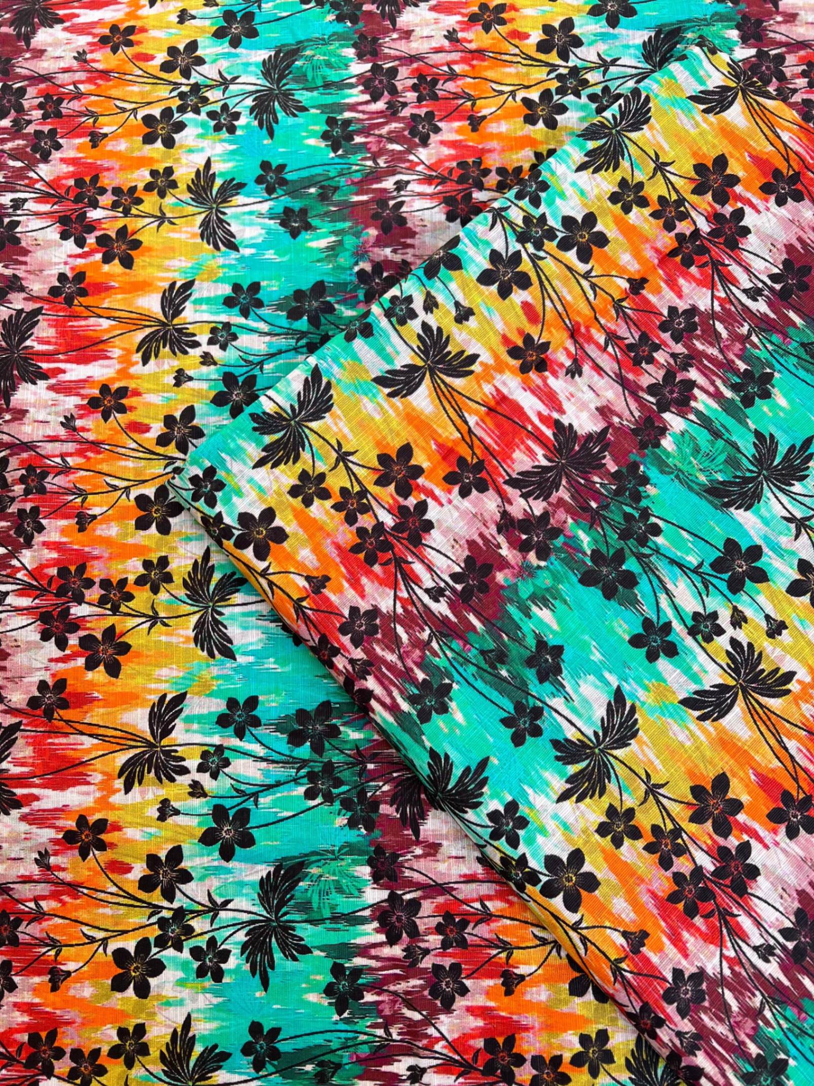 Teal Multicolor Khaddar with Black Floral Print – Unstitched 2pc Suit