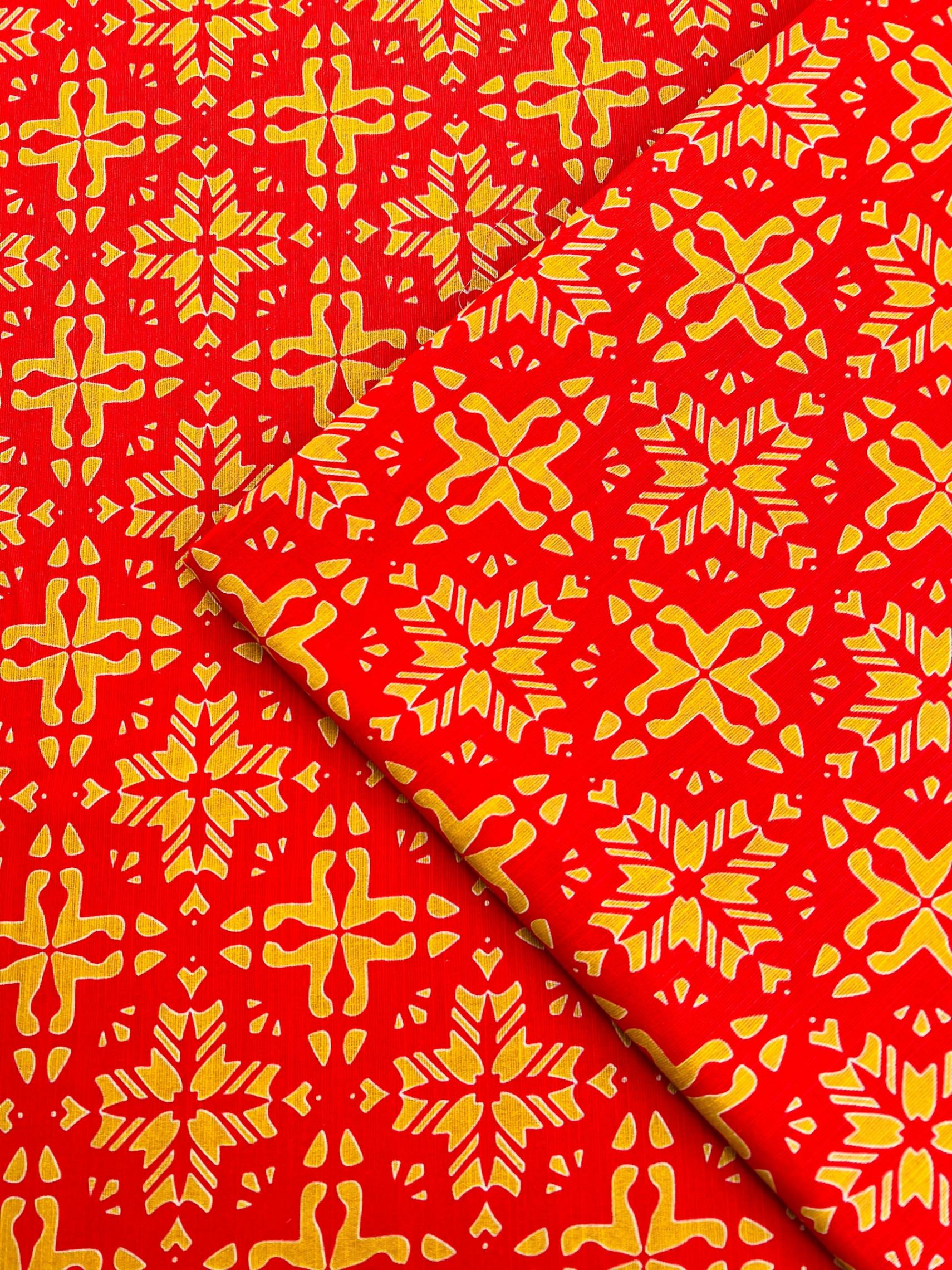 Red & Mustard Khaddar Fabric – 2pc unstiched printed suit