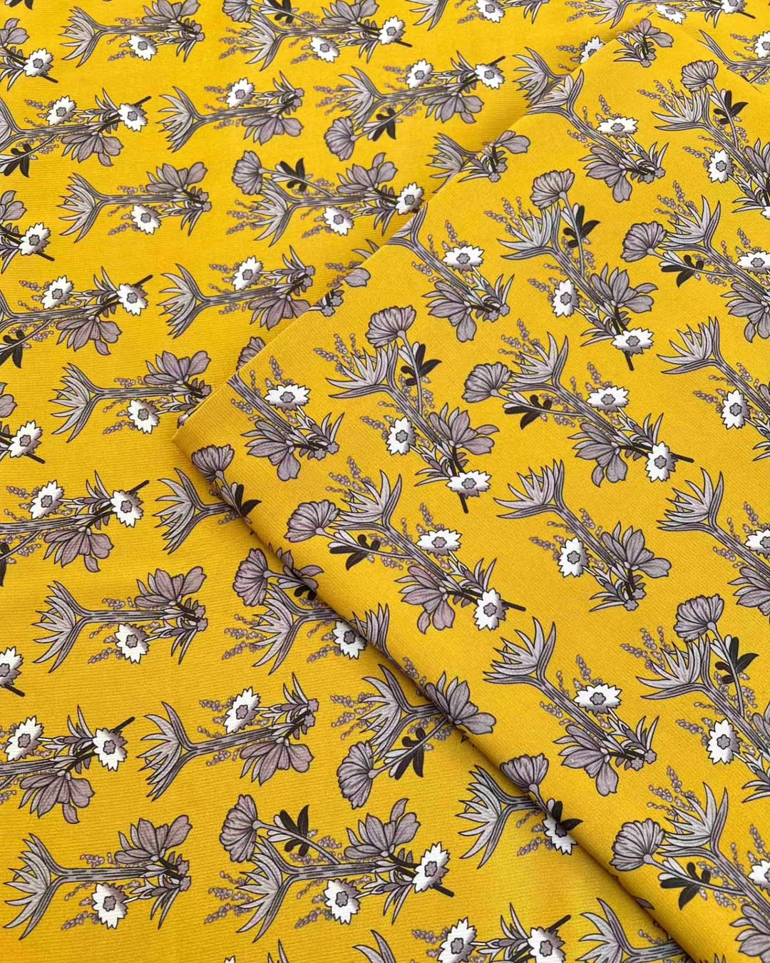 Silk marina mustard base floral design - 2pc unstiched printed suit