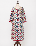 Embroidered Bloom Long Shirt – White Floral Linen Fuchsia Vine – Unstiched  –  Printed Linen - Full suit