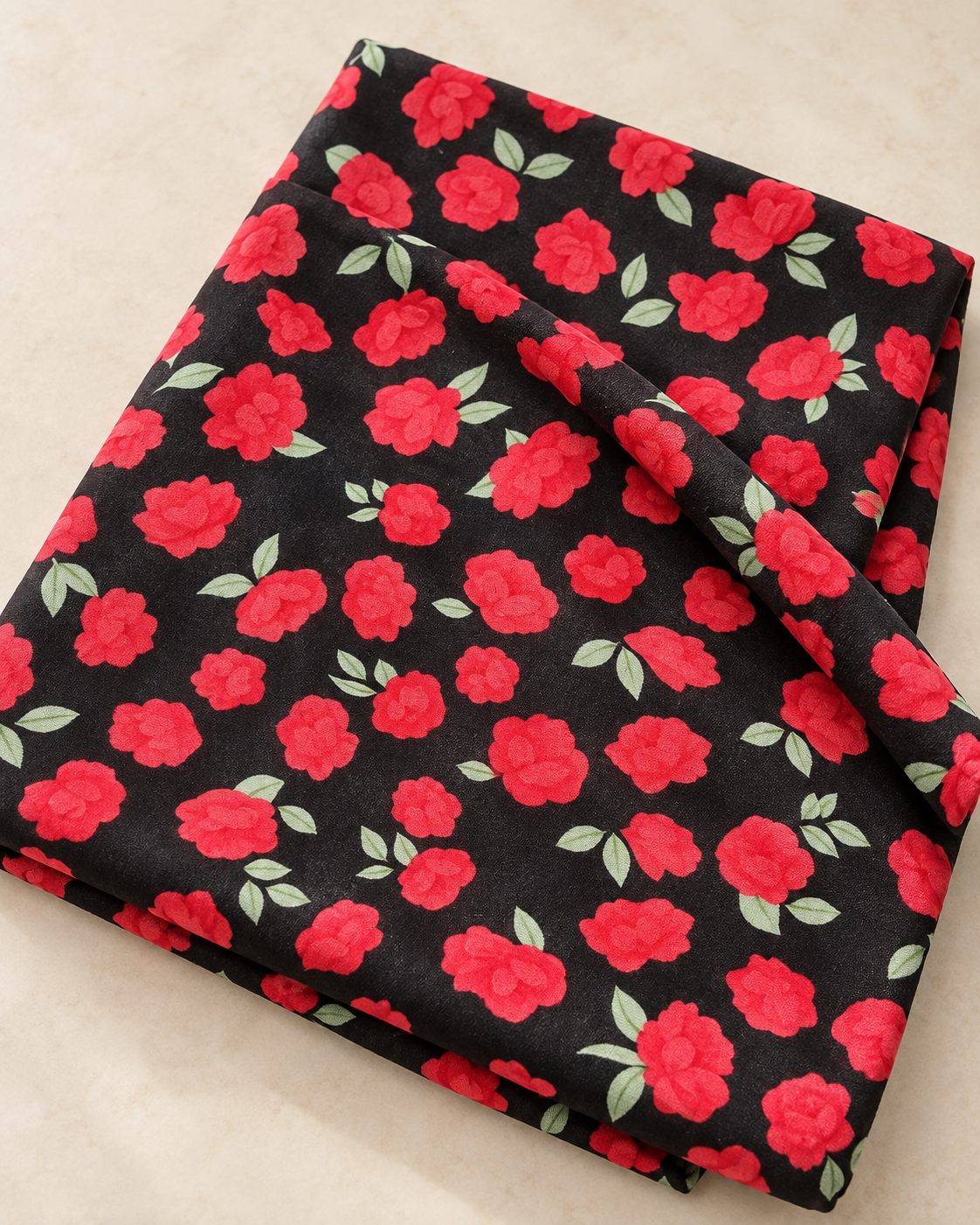 Crimson Bloom – Black & Red Floral Unstitched linen