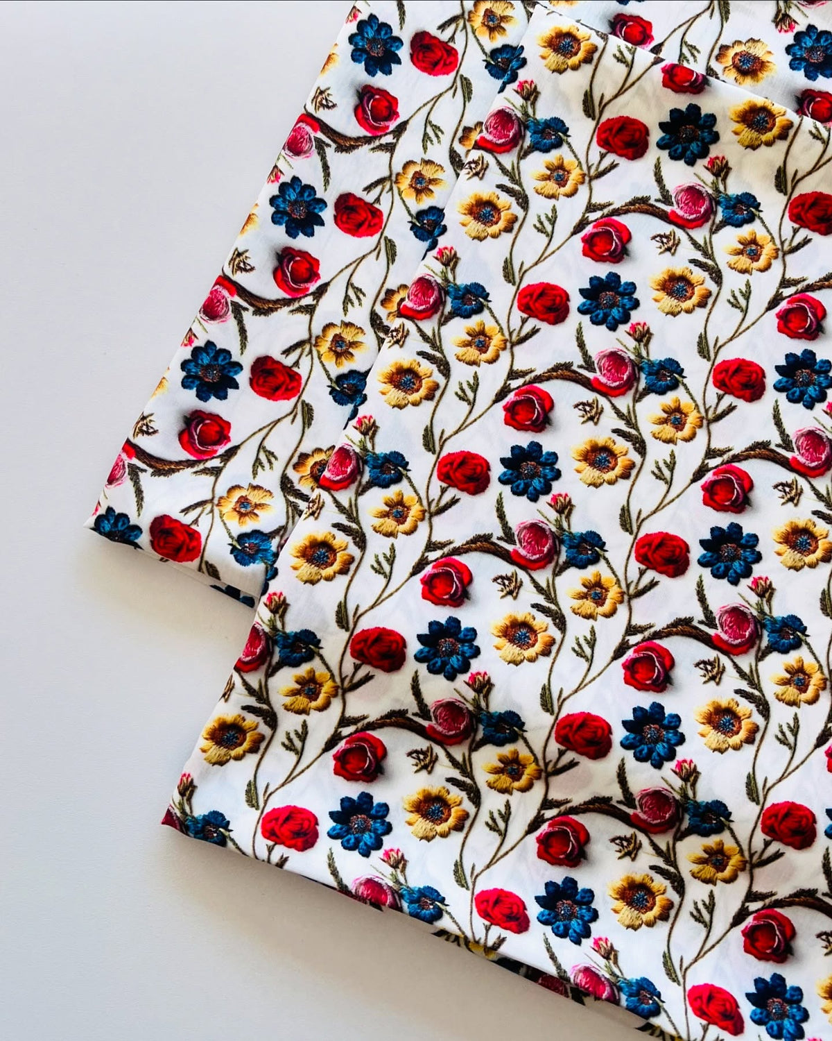 Embroidered Bloom Long Shirt – White Floral Linen Fuchsia Vine – Unstiched  –  Printed Linen - Full suit