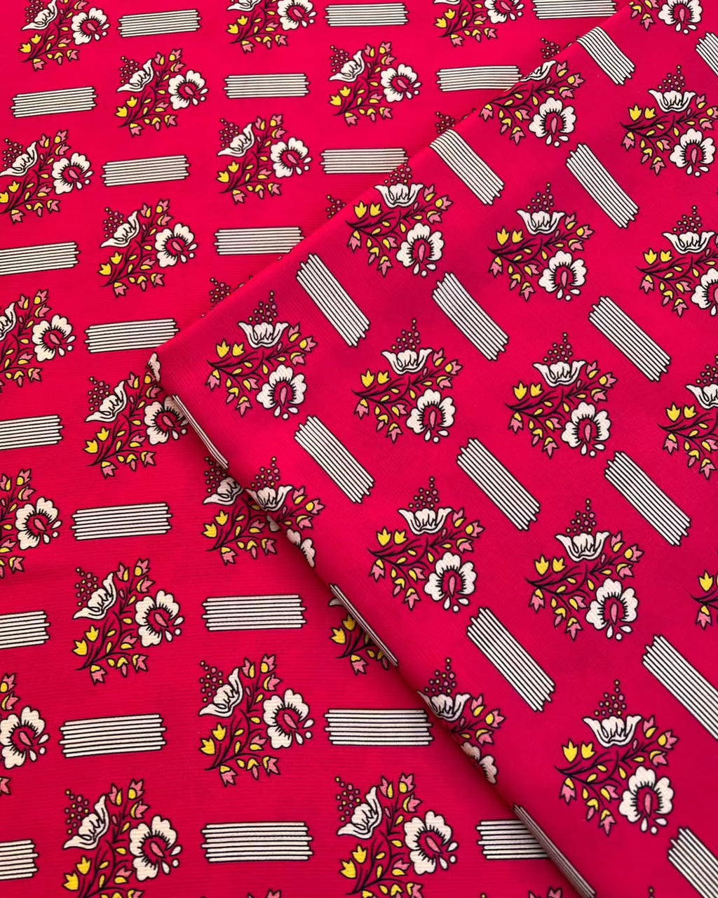 Silk marina red floral design - unstiched 2pc printed suit