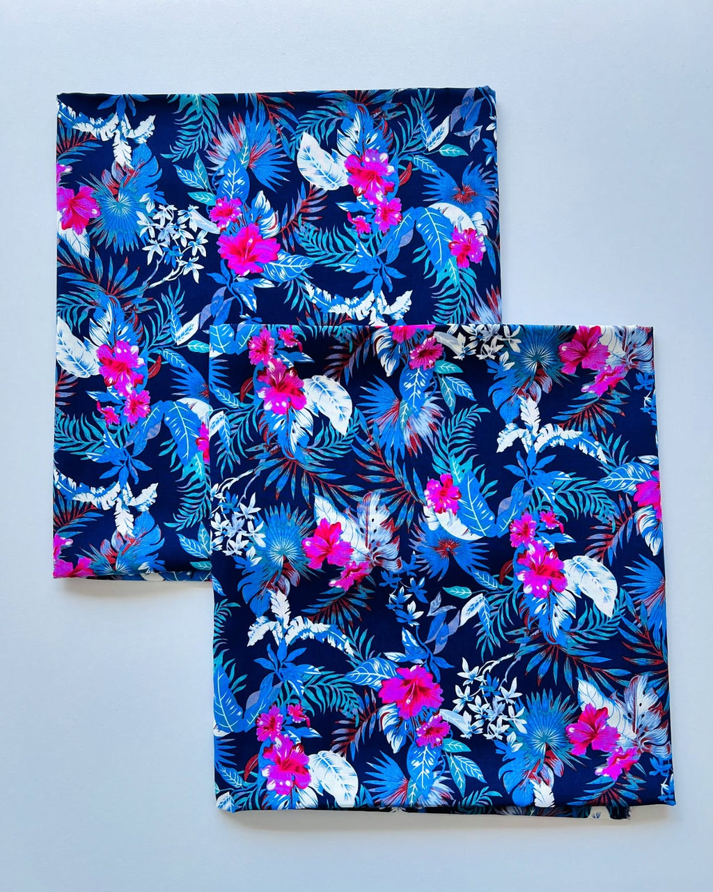 Navy Blue & Fuchsia Floral Printed Linen Fabric – Unstiched – 3 Yards Unstitched