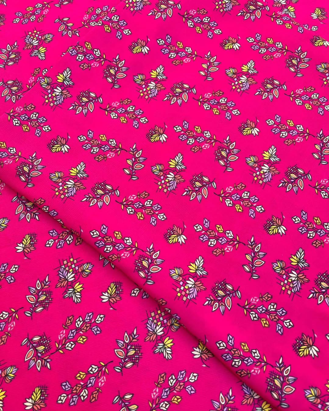Shocking pink silk marina - unstiched 2pc printed suit
