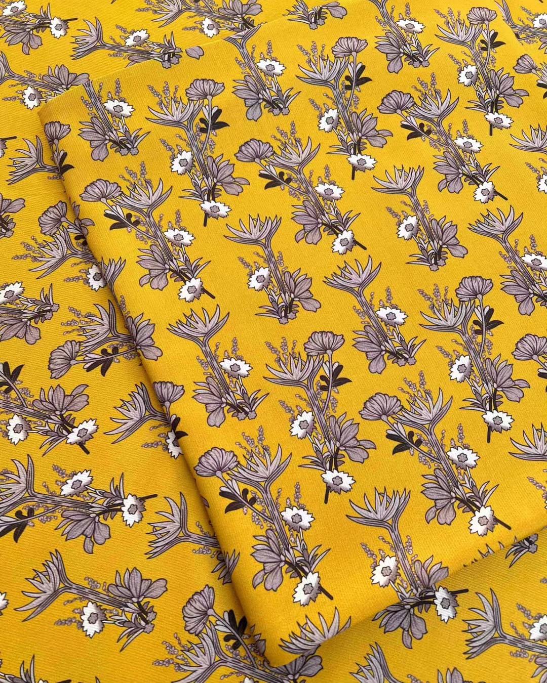 Silk marina mustard base floral design - 2pc unstiched printed suit