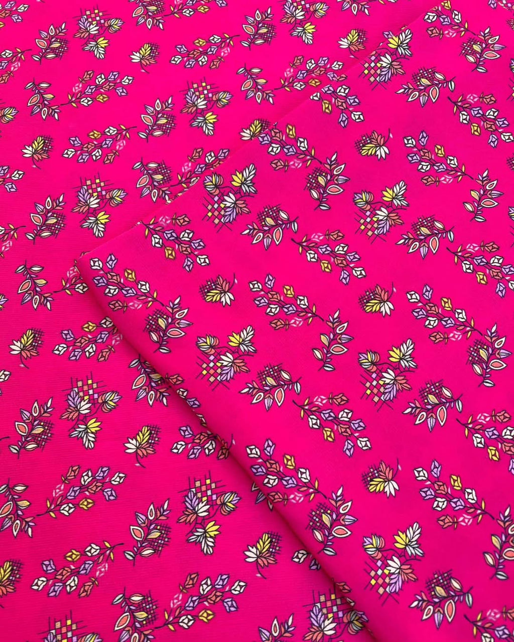 Shocking pink silk marina - unstiched 2pc printed suit