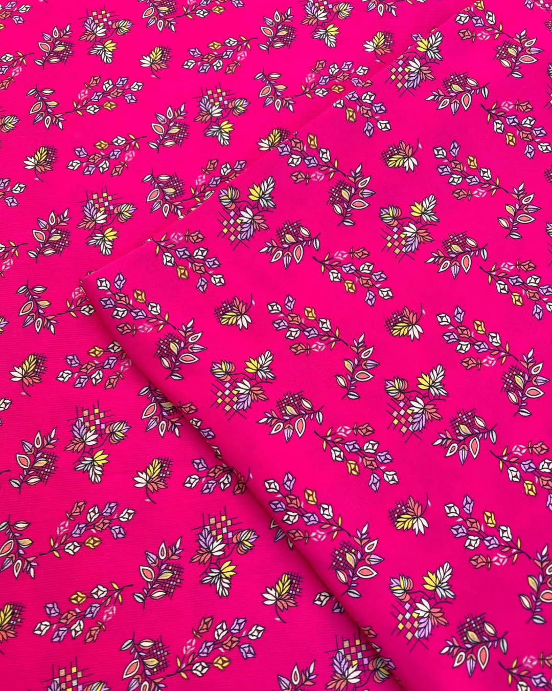 Shocking pink silk marina - unstiched 2pc printed suit