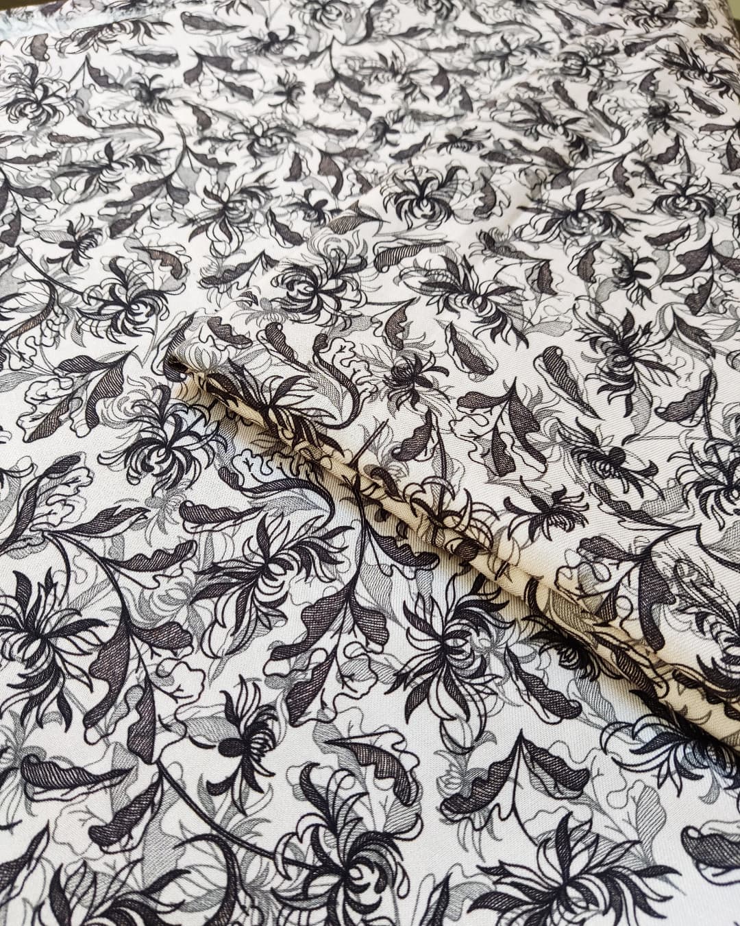 Winter marina article with white base and leafs design - unstiched 2pc printed suit