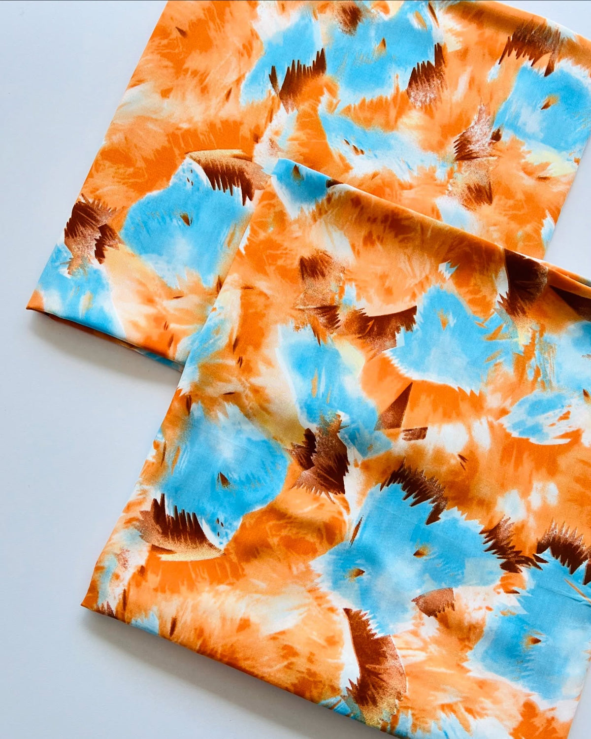 Tie & Dye – Orange Blue Linen – Unstiched – Long frock Long Angrakha styling