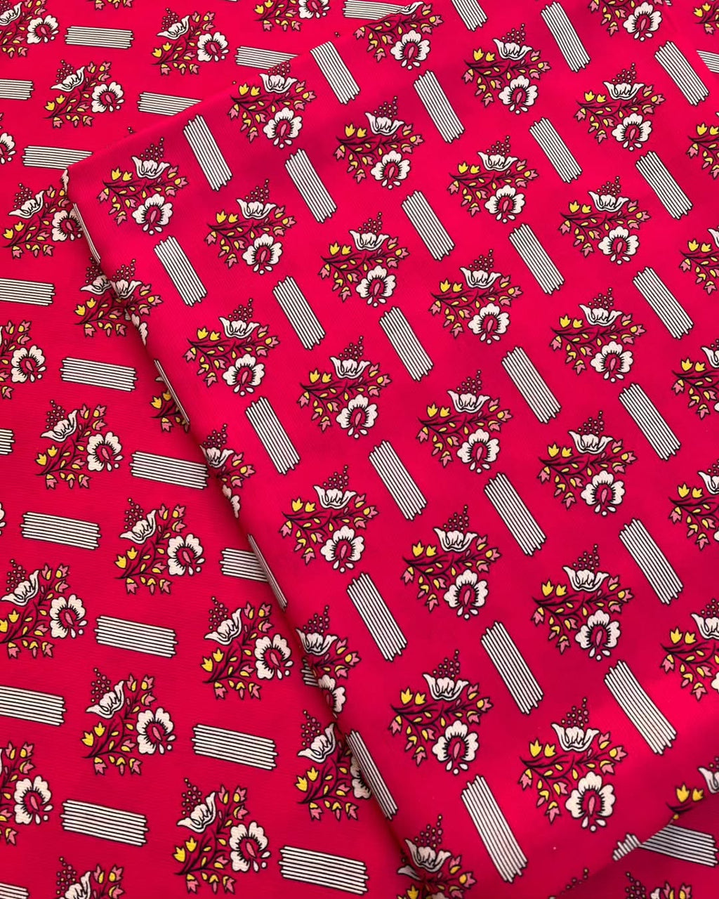 Silk marina red floral design - unstiched 2pc printed suit