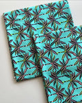 Turquoise tropical palm print linen fabric - unstitched